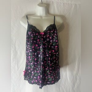 Victoria's Secret Black and Pink Floral Lace Camisole